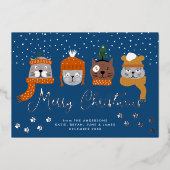 かわいい猫と雪片カスタムクリスマス写真 箔シーズンカード (正面)