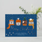 かわいい猫と雪片カスタムクリスマス写真 箔シーズンカード (立ち正面)