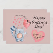 かわいい猫と風船のバレンタインデー シーズンカード (正面/裏面)