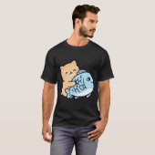 かわいい猫と魚のキャラクター Tシャツ (正面フル)