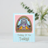 かわいい猫と魚考えの姿 ポストカード (スタンド正面)