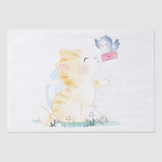 かわいい猫と鳥のティッシュペーパー 薄葉紙 (正面)