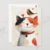 かわいい猫と鳥の友達 ポストカード (正面/裏面)
