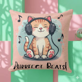かわいい猫にヘッドホン　カワイイ音楽好きアート クッション