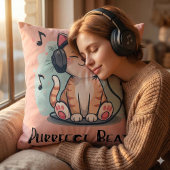 かわいい猫にヘッドホン　カワイイ音楽好きアート クッション