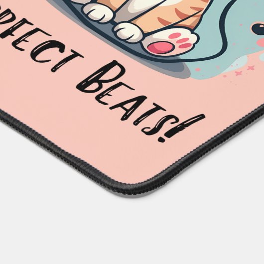 かわいい猫にヘッドホン カワイイ音楽好きアート デスクマット (コーナー)