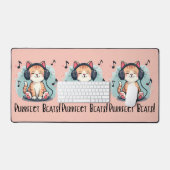 かわいい猫にヘッドホン カワイイ音楽好きアート デスクマット (キーボード&マウス)