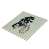 かわいい猫に乗る自転車ヴィンテージミントグリーンアート タイル (側面)