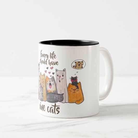 かわいい猫にDoodle|あらゆる生命9匹の猫があるべきです ツートーンマグカップ (正面右)