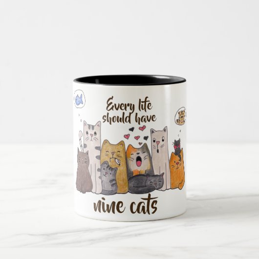 かわいい猫にDoodle|あらゆる生命9匹の猫があるべきです ツートーンマグカップ (中央)