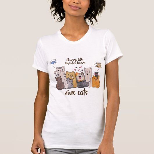 かわいい猫にDoodle|あらゆる生命9匹の猫があるべきです Tシャツ (正面)