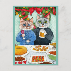 かわいい猫ねずみクリスマスパーティー葉書 ポストカード