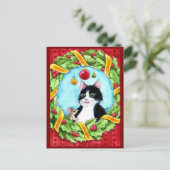 かわいい猫ねずみクリスマスリース葉書 ポストカード (スタンド正面)