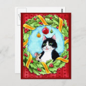 かわいい猫ねずみクリスマスリース葉書 ポストカード (正面/裏面)