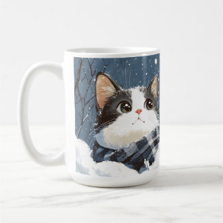 かわいい猫のあったか冬の雪 コーヒーマグカップ