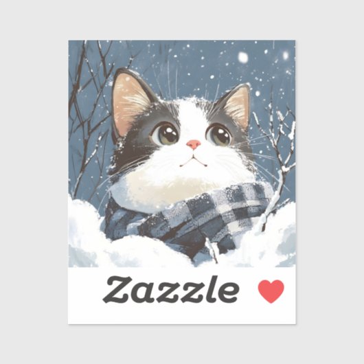 かわいい猫のあったか冬の雪 シール (シート)