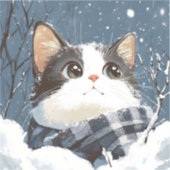 かわいい猫のあったか冬の雪 シール (正面)
