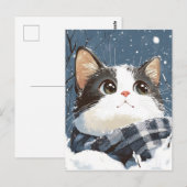 かわいい猫のあったか冬の雪 ポストカード (正面/裏面)