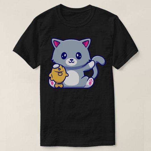 かわいい猫のおさかなさん Tシャツ (デザイン正面)