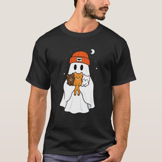 かわいい猫のおばけニット帽 ハロウィン 親子 3世代 Tシャツ (正面)