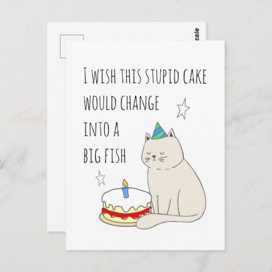 かわいい猫のお誕生日ケーキ願い ポストカード (正面/裏面)