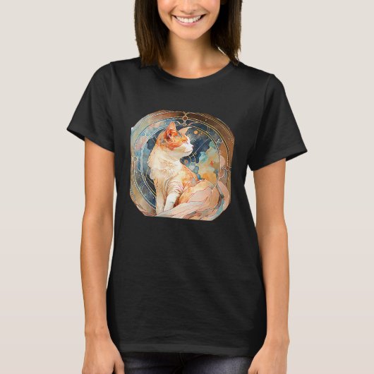 かわいい猫のかわいい猫の絵ヌーボー Tシャツ (正面)