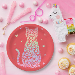 かわいい猫のかわいい虹のハートのパステルグラデーション ペーパープレート