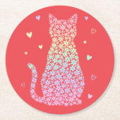 かわいい猫のかわいい虹のハートの淡いグラデーション ラウンドペーパーコースター (正面)