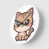 かわいい猫のちびキャライラスト ラウンド壁時計 (傾斜)