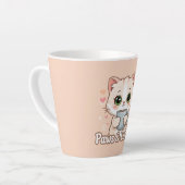 かわいい猫のひざの上ではホットコーヒー カフェラテマグ (左アングル)