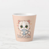 かわいい猫のひざの上ではホットコーヒー カフェラテマグ (正面)