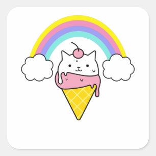 かわいい猫のアイスクリームの虹 スクエアシール