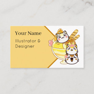 かわいい猫のアイスクリームサンデー 名刺