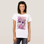 かわいい猫のイチゴミルク Tシャツ (正面フル)