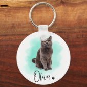 かわいい猫のイラストキーチェーン - 動物好きへのギフト キーホルダー (正面)