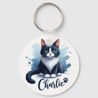 かわいい猫のイラストキーチェーン - 動物好きへのギフト キーホルダー