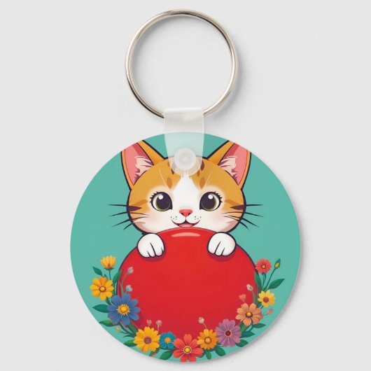 🐱 かわいい猫のイラストチャームキーチェーン 🎀 キーホルダー (正面)