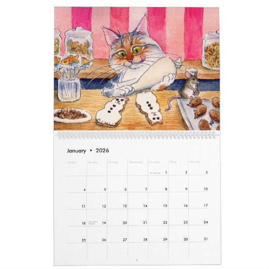 かわいい猫のイラストレーションのカレンダー カレンダー (1月 2026)