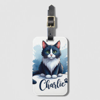 かわいい猫のイラスト付きトラベルタグ - 猫好きへのギフト ラゲッジタグ