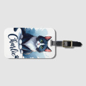かわいい猫のイラスト付きトラベルタグ - 猫好きへのギフト ラゲッジタグ (正面横)