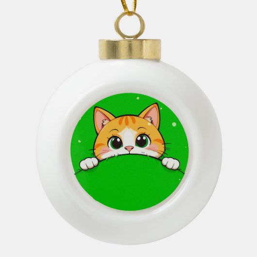かわいい猫のイラスト セラミックボールオーナメント (正面)