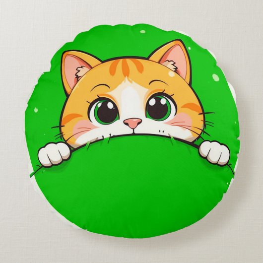 かわいい猫のイラスト ラウンドクッション (正面)