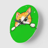 かわいい猫のイラスト ラウンド壁時計 (傾斜)