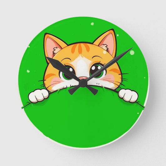 かわいい猫のイラスト ラウンド壁時計 (正面)
