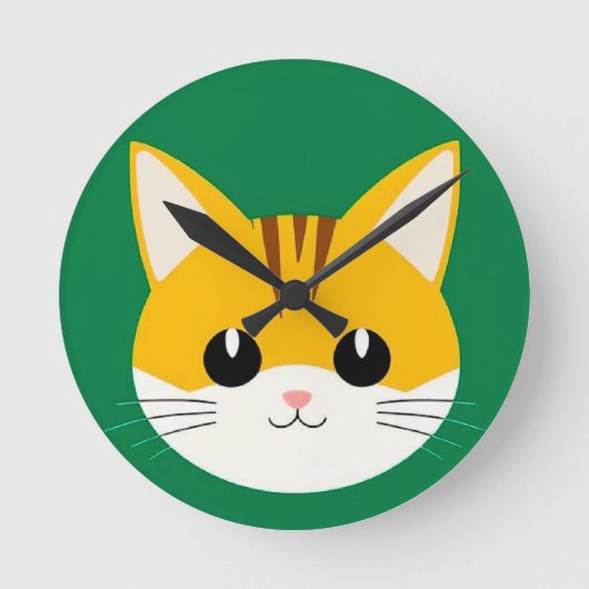 かわいい猫のイラスト ラウンド壁時計 (正面)