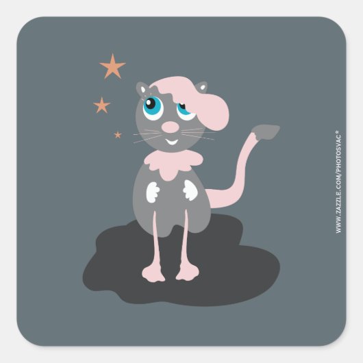 かわいい猫のイラスト 子供 キティ スクエアシール (正面)