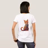 かわいい猫のイラスト(民俗芸術スタイル) Tシャツ (裏面フル)