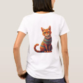 かわいい猫のイラスト(民俗芸術スタイル) Tシャツ (裏面)