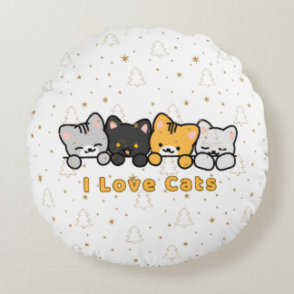 かわいい猫のイラスト 私は猫が大好きです かわいいキャラクター D ラウンドクッション