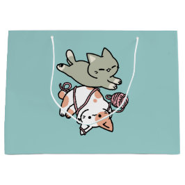 かわいい猫のイラスト「Paws and Play」 ラージペーパーバッグ